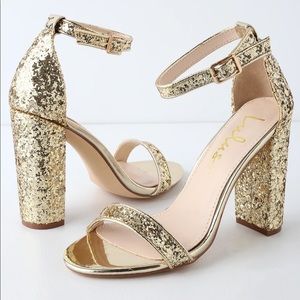 Lulu’s gold glitter open toe heels size 8